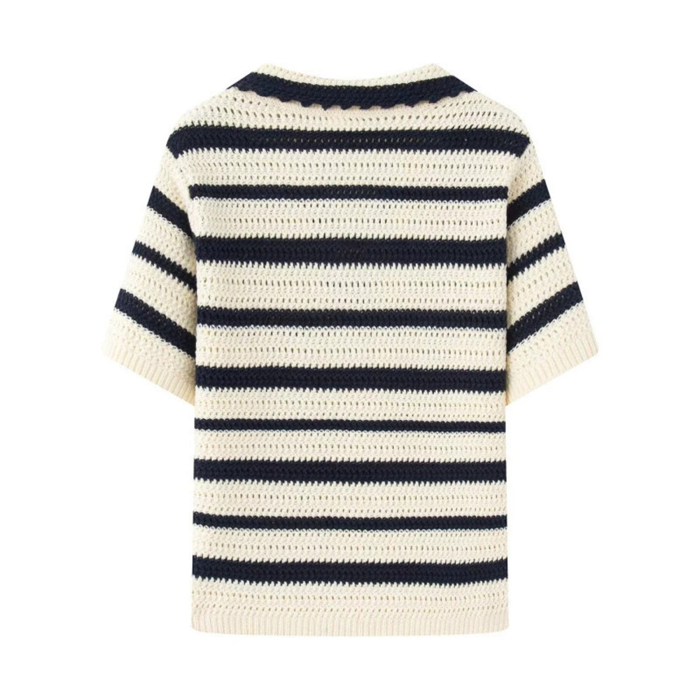 ZARA Summer Fashion Simple Versatile Striped Knit Short Sleeve Tee